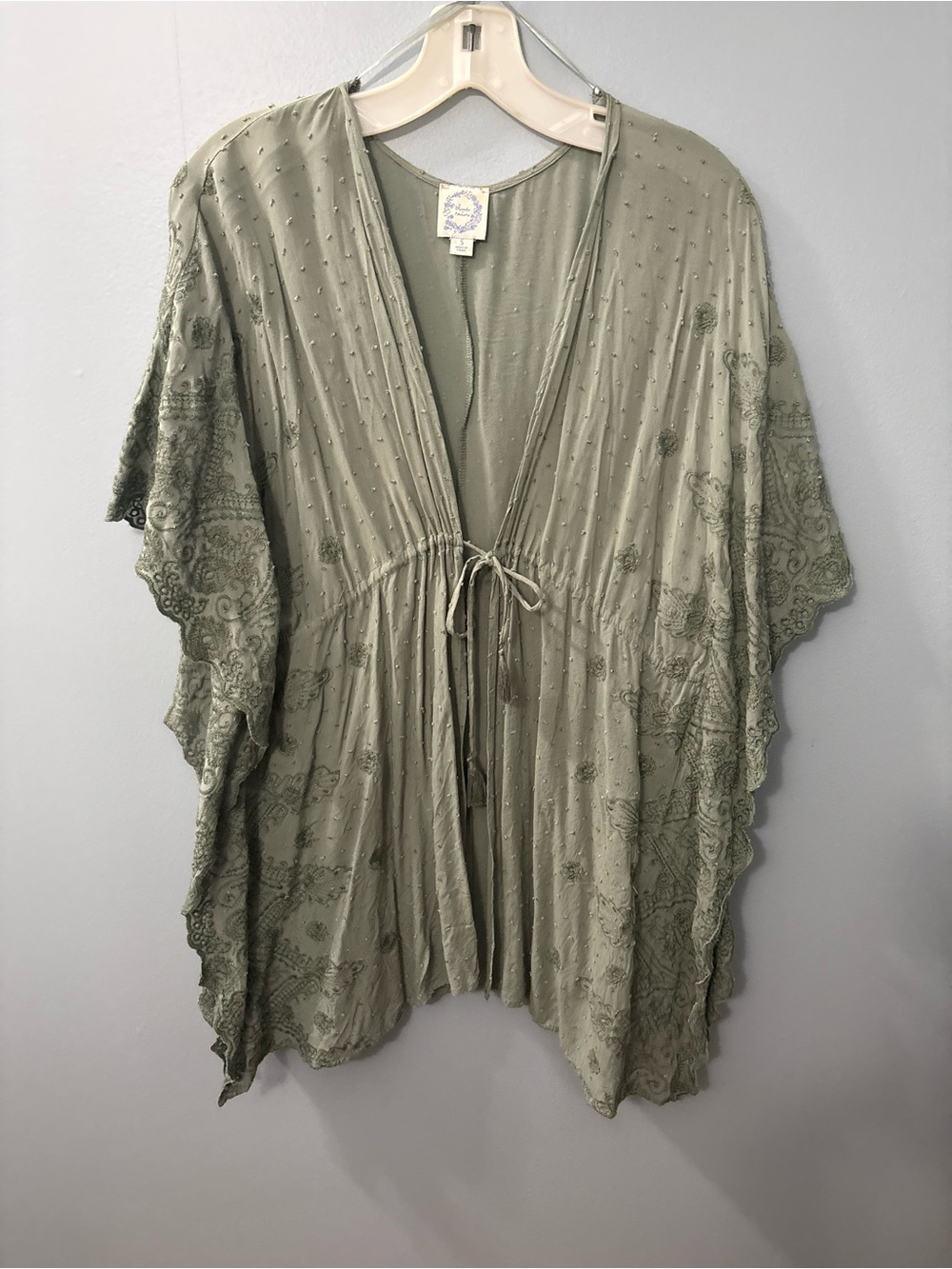 Blue Rain Sage Green Textured Kimono